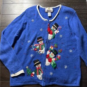 Handmade Festive Blue Holiday cardigan